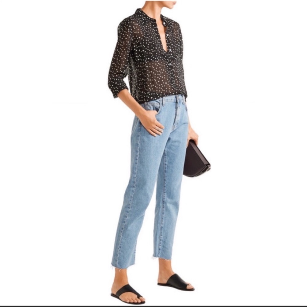 Theory Sunaya Black Starry Print Silk Blouse